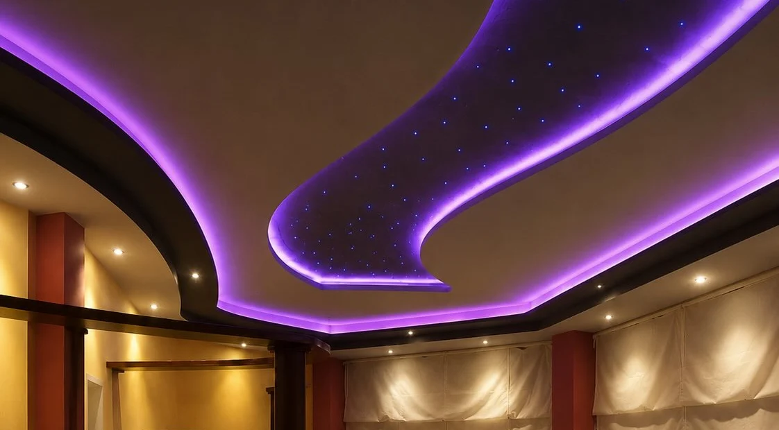 Lo stesso controsoffitto finito con curve e LED integrati